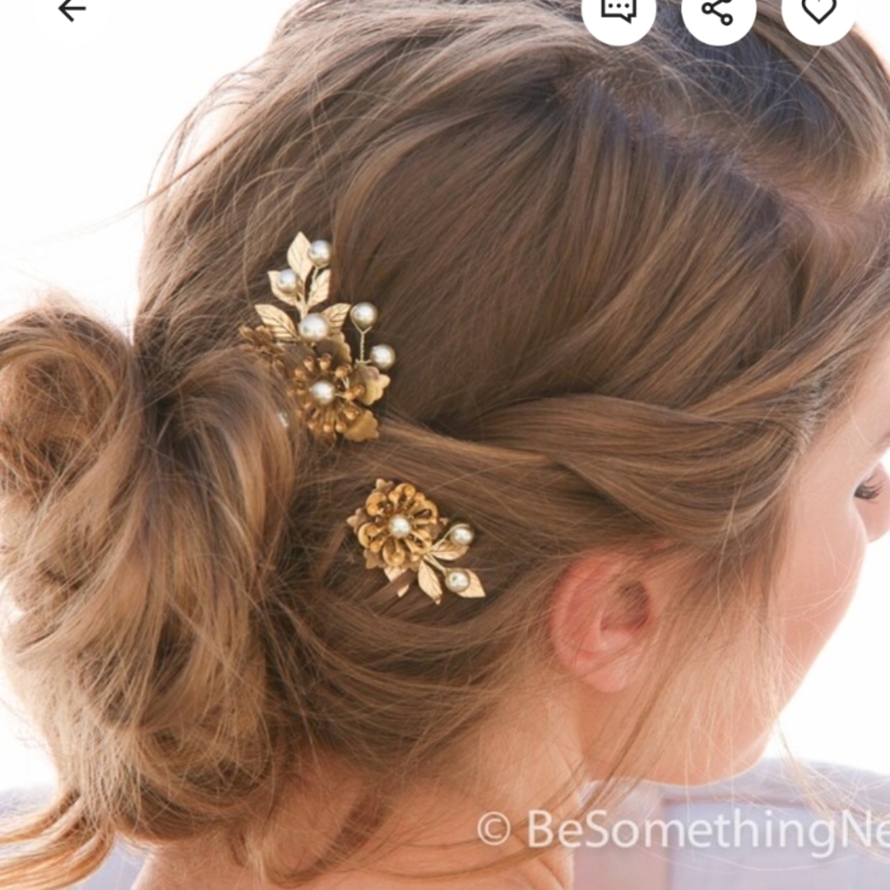 Brass Floral Hair Clips